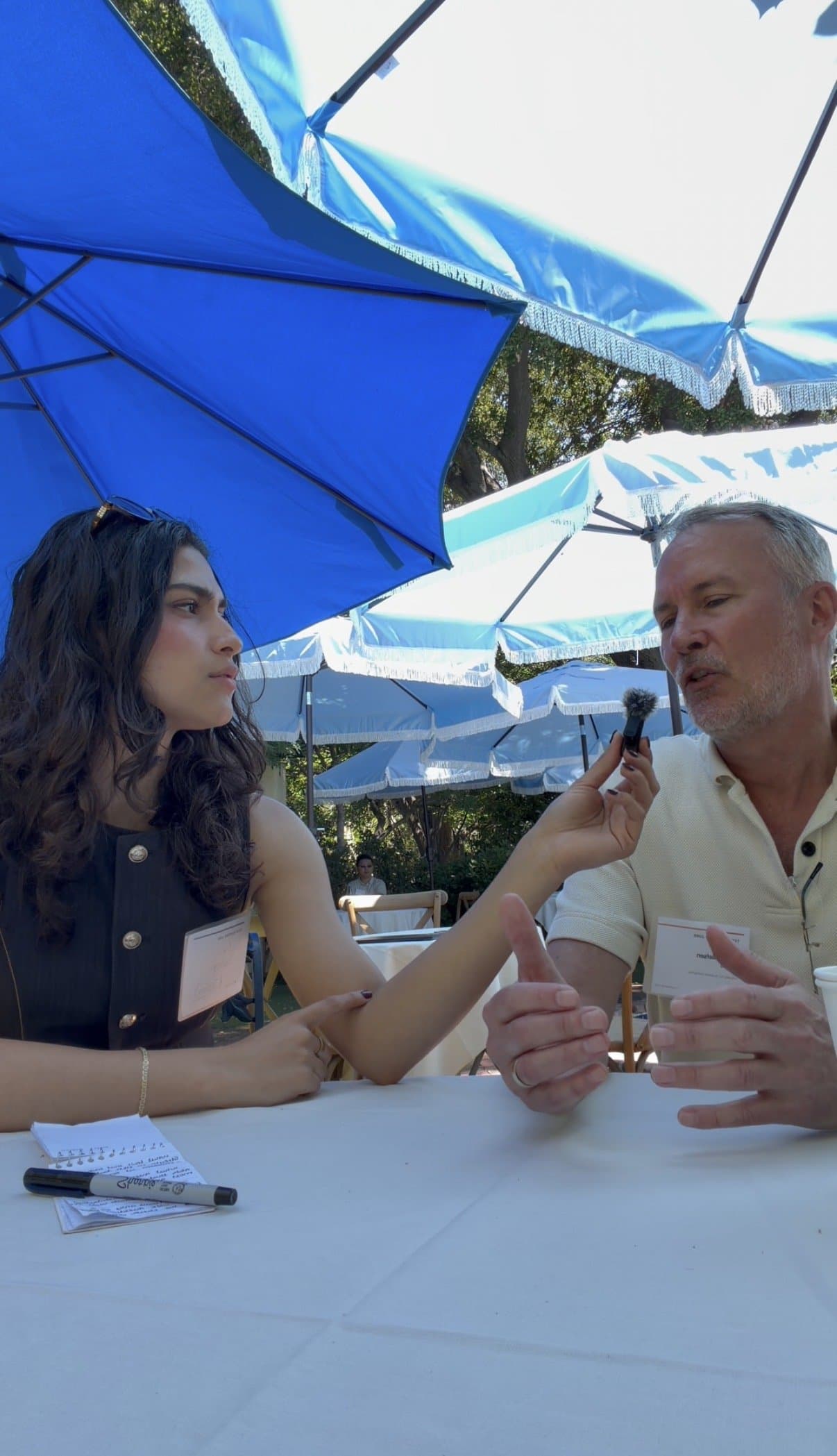 Nadia interviewing an investor in the SF Bay Area